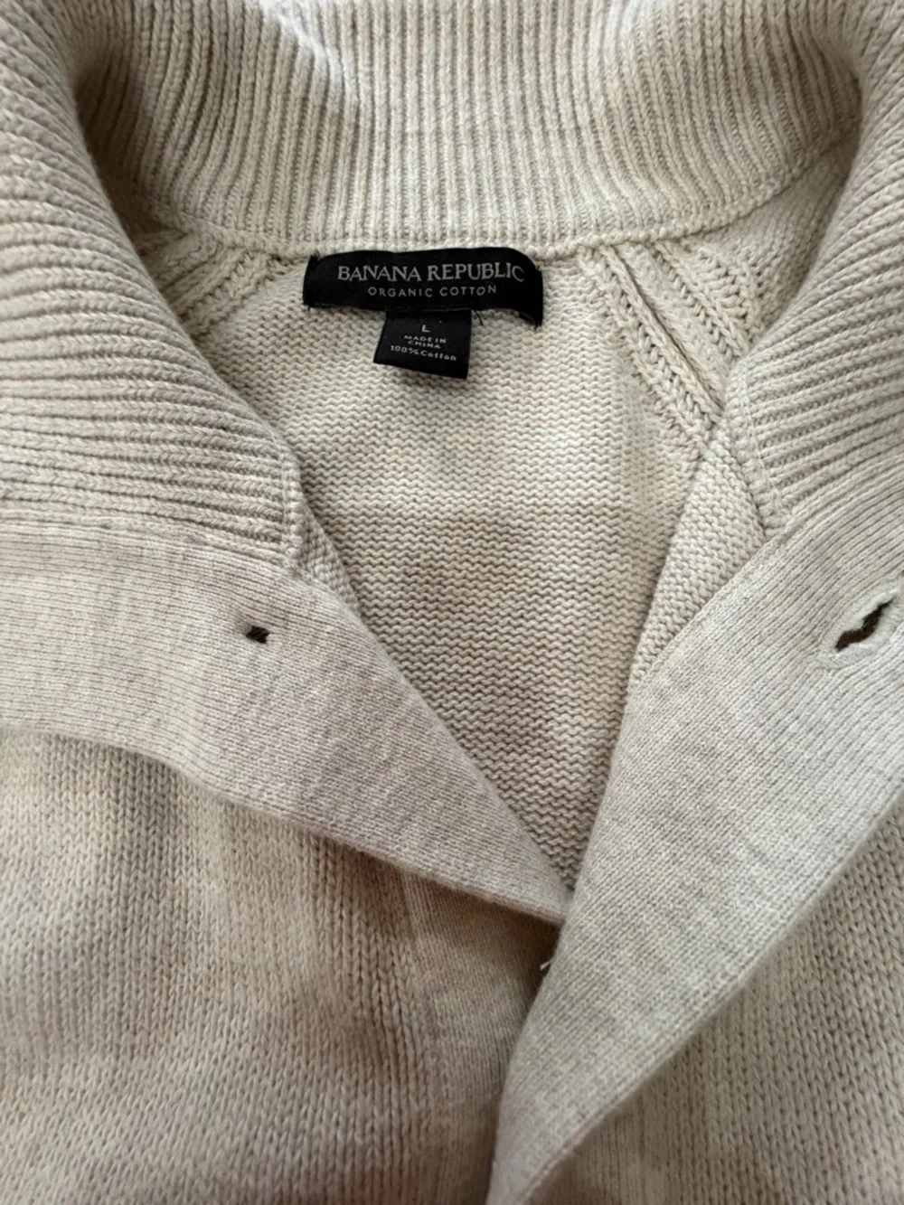 Banana Republic 100% Organic Cotton Light Cream Button-Up Knit Cardigan, Large